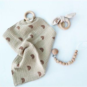 Baby Gift Set - Pacifier Clip Teething Ring & Teething Blanket - Gender Neutral